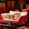 Christmas Cat Bed Fluffy Pet Sofa Bed with Removable Washable Cover Cozy Plush Cat Sofa for Winter Holiday Indoor Cats Rest Play