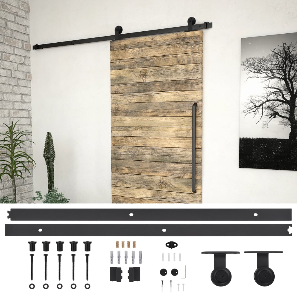 Vidaxl System Do Montażu Drzwi Przesuwnych Skien, 200 Cm, Stal, Czarny