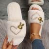 Fashion Rhinestone Heart Decor Home Warm Slippers for Women Soft Sole Faux Rabbit Fur Slides Woman Indoor Non Slip Cozy Plush Slippers