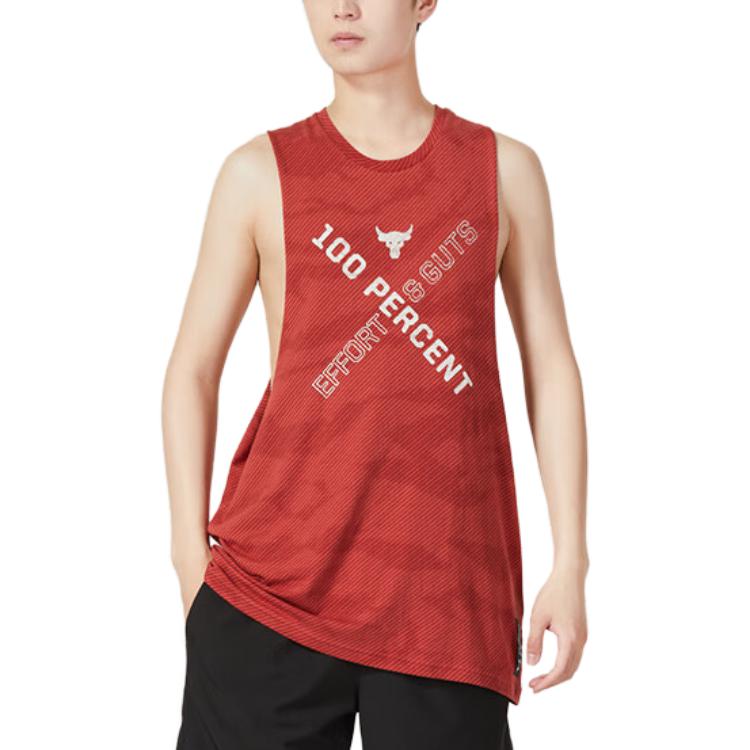 Under Armour Project Rock Letter Print Sports Training Breathable Жилет Мужской Красный 1370488-635