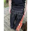 RogueWave Винтажная вышивка Черные джинсы Оверсайз Уличная одежда Гранж Y2k Мешковатые джинсовые брюки Джинсы бойфренда Хип-хоп Готика