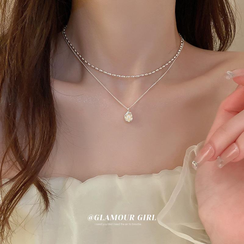 Korean temperament love butterfly pearl fringed necklace fashion collarbone chain versatile item decoration
