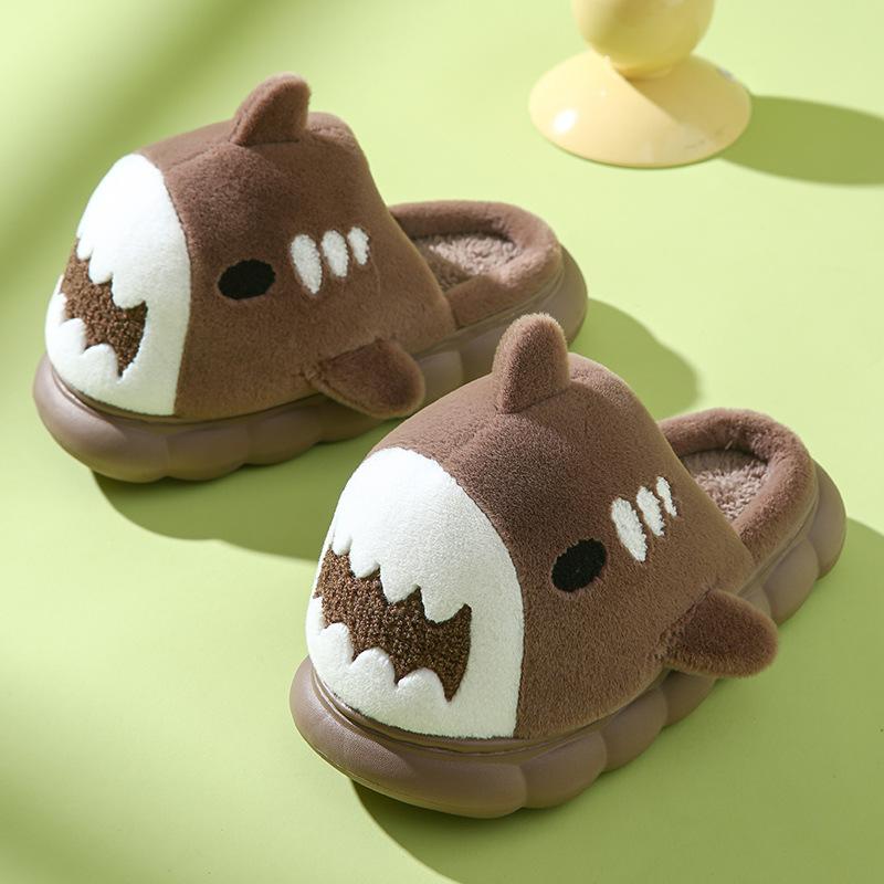 Cotton Slippers, Winter Thick Sole, Shark Cotton Slippers, Women's Home, Indoor Anti Slip, Plush Insulation, Couple Cotton Slippers