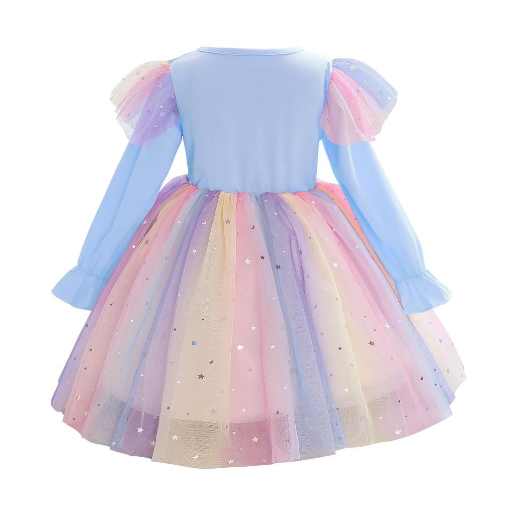 2024 New Spring Autumn Toddler Daily Girls Dresses Long Sleeve Sequin Unicorn Princess Costume Tutu Party Xmas Gift 3-10 Years