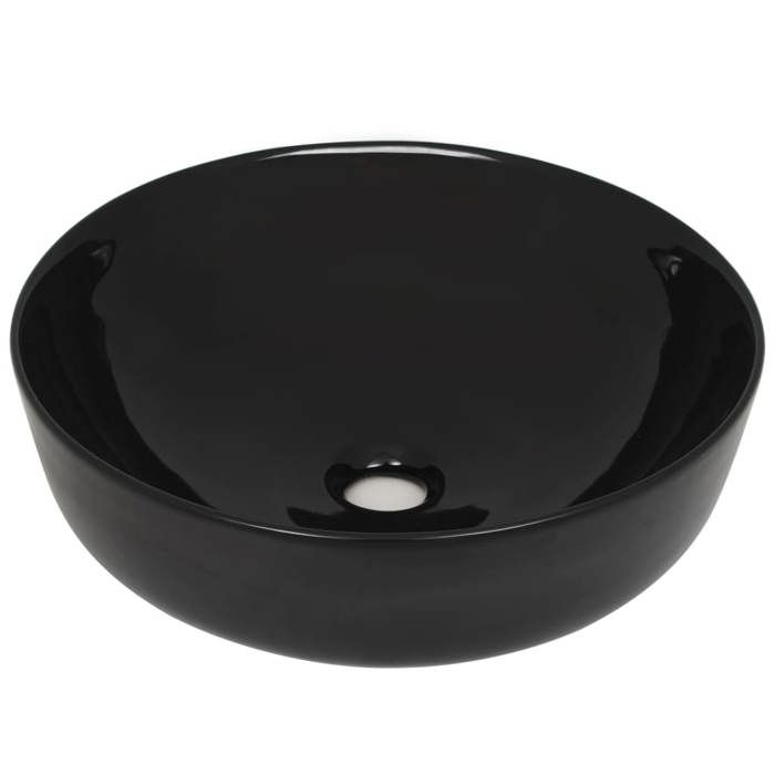 VidaXL Round Ceramic Black Washbasin 41.5 X 13.5 Cm