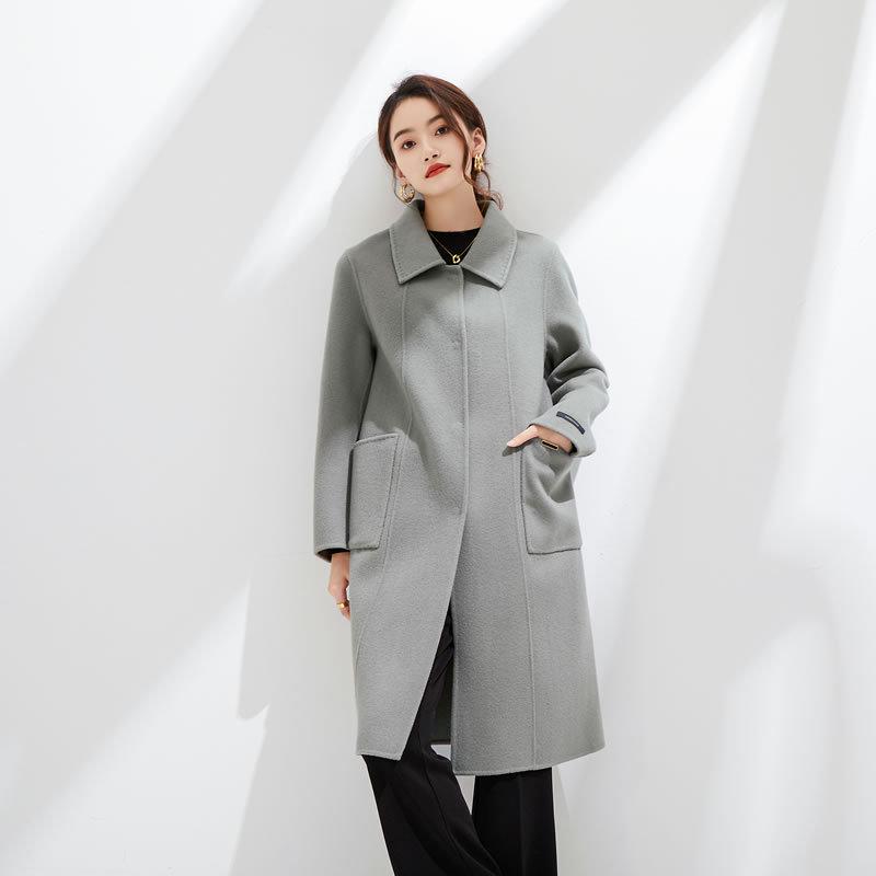 Высококачественное приталенное двухстороннее шерстяное пальто - длинный кашемир для осени/зимы 2024 года, большой размер.