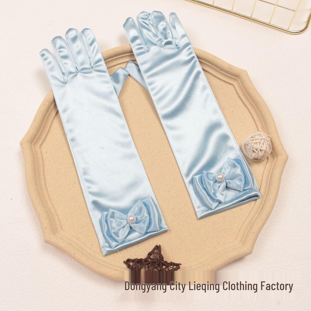 Princess Elsa Kids' Satin Gloves – Snow White Frozen Sophia Bow Performance Long Gloves