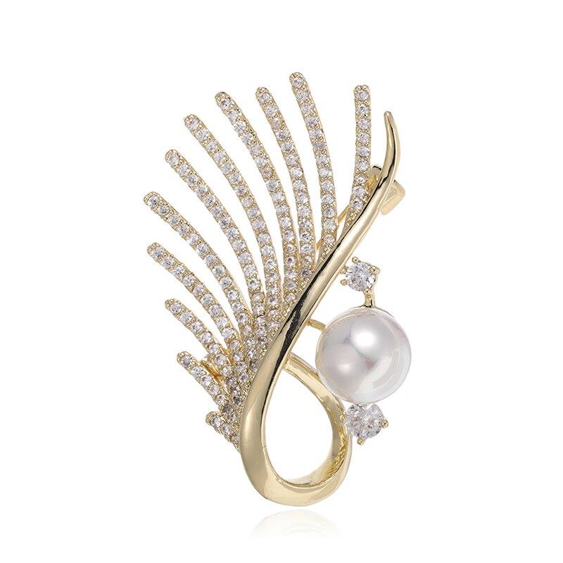 Blucome New Fashion Quality Copper Brooch Wing Shape Corsage Suit Scarf Pin for Women