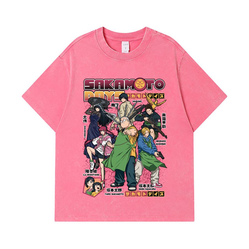 275 GSM Washed T-shirts 100% Cotton Sakamoto Days V1 Print Unisex Heavy Cotton T Shirt
