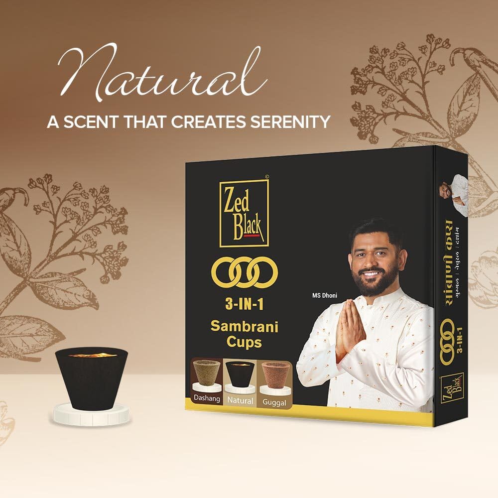Zed Black 3 in 1 Sambrani 12 Cups Box of 1 Long Lasting Dhoop Cones for Puja Everyday Spiritual Aroma