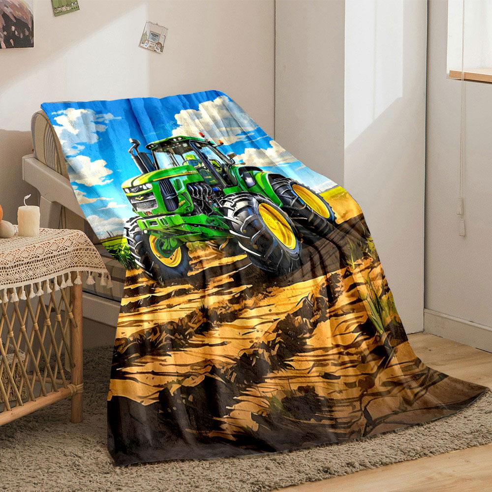 Green Tractor Farm Scene Blanket bedroom Blanket for Livingroom Couch lunch break Soft throw for Friend's festival Gift