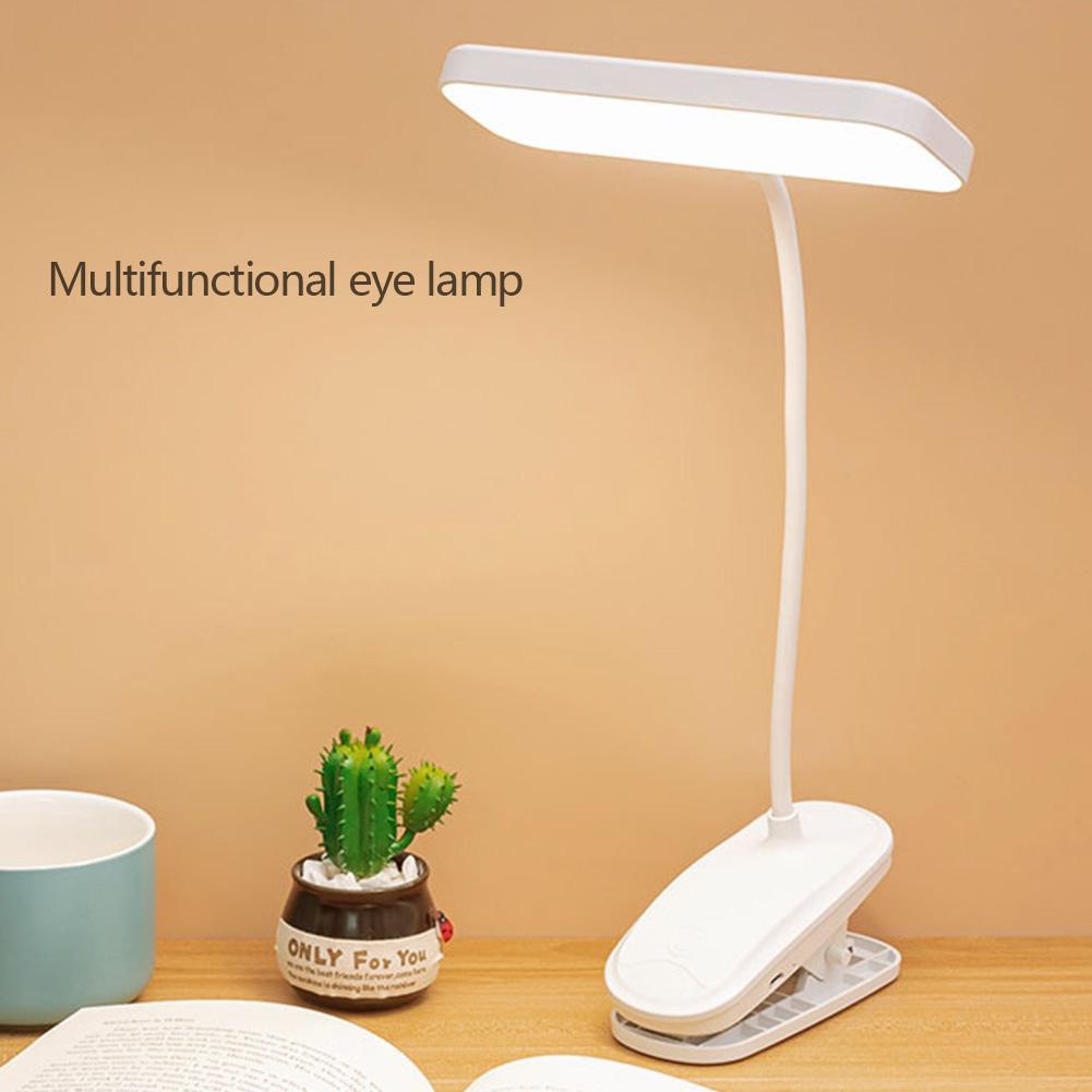 Светодиодная настольная лампа с защитой глаз и зажимом, перезаряжаемая через USB, 360°, гибкая настольная лампа для чтения в спальне, ночник