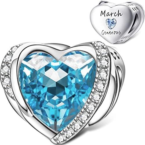 December Colored Zircon Sea Heart Birth Stone copper Talisman D Bead Charms Compatible With for Bracelets Necklaces Do It Yourself Birthday Party Gift