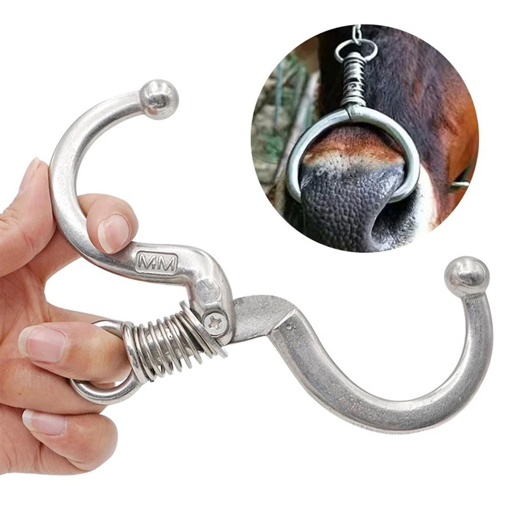 Набор из 3 пружинных колец для носа коров из нержавеющей стали для контроля поголовья скота с автоматической блокировкой, аксессуар для животноводства