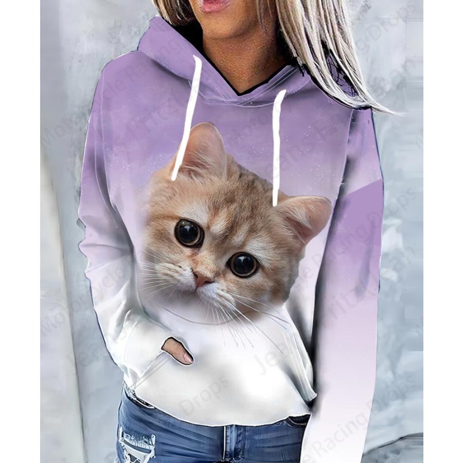 Lovely Cat 3d Print Hoodie Women Fashion Oversized Hoodies Women Sweats Coat Girl Hooded Sweats Pullover Women's Clothing Cute