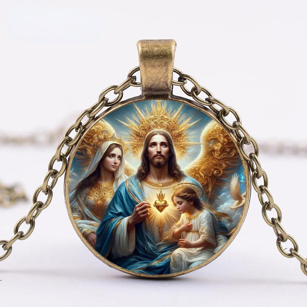 Jesus Saint Mary Necklace Pendant, Holy Guardian, Christian Jesus Glass Pendant Necklace Accessory