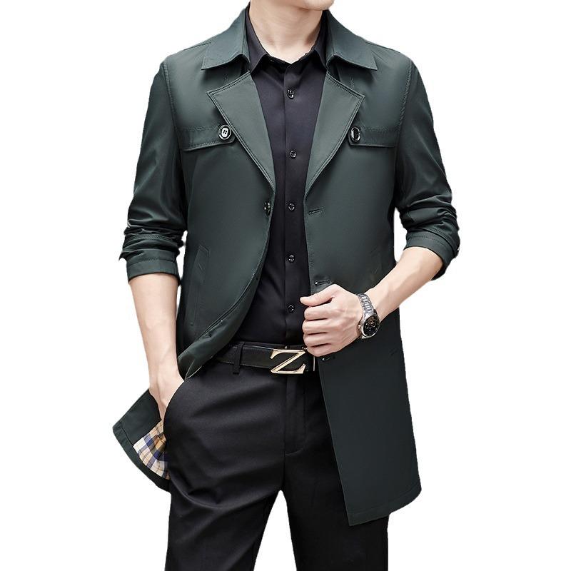 Мужское пальто Весна и осень новый повседневный пиджак с лацканами большой размер пожилой средней длины тренчкот деловая мужская одежда