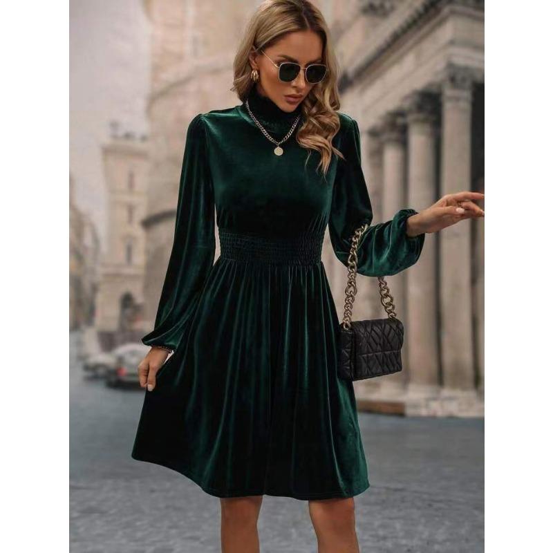 Осенне-зимние женские бархатные длинные рукава модные повседневные платья