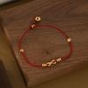 Vintage Red String Bracelet with Mobius & Lucky Fortune Coin Charm, Handmade Braided Rope Charm Bracelet for Good Luck