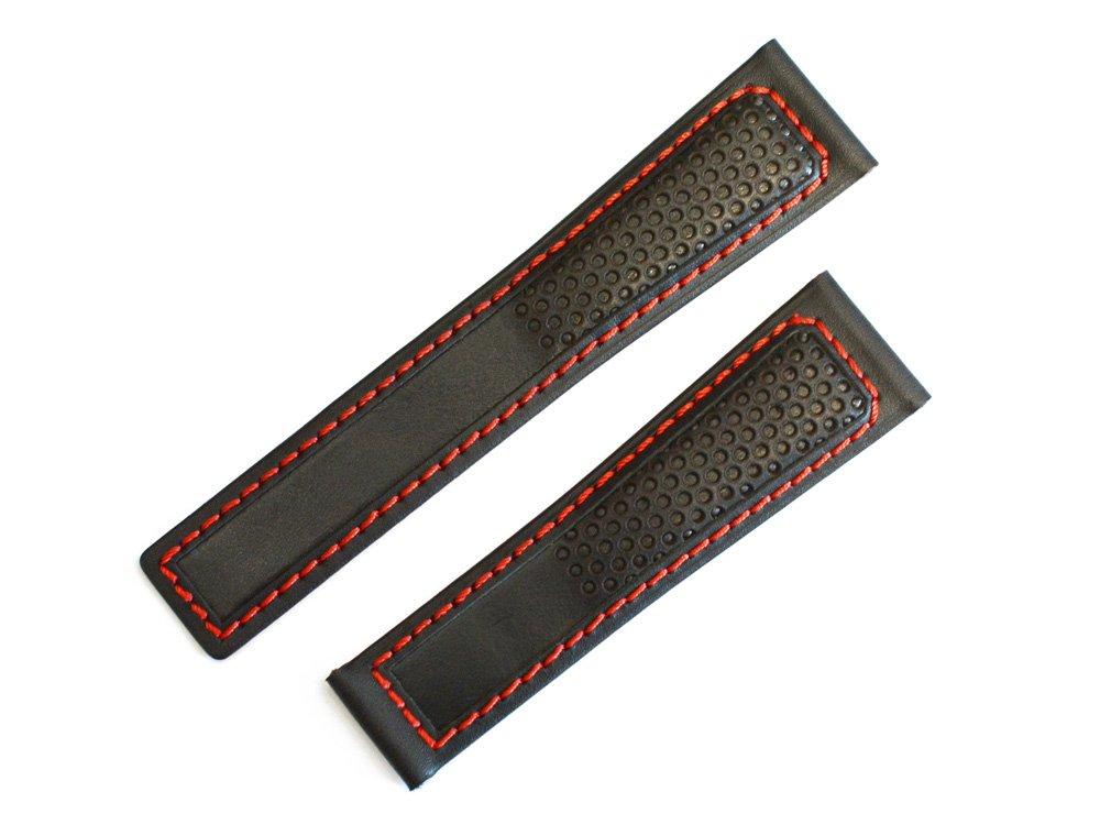King Watch Parts Compatible with Tag Heuer Monaco D Buckle External Product Cowhide Belt Black Mesh Red [Import Original] 22/18mm
