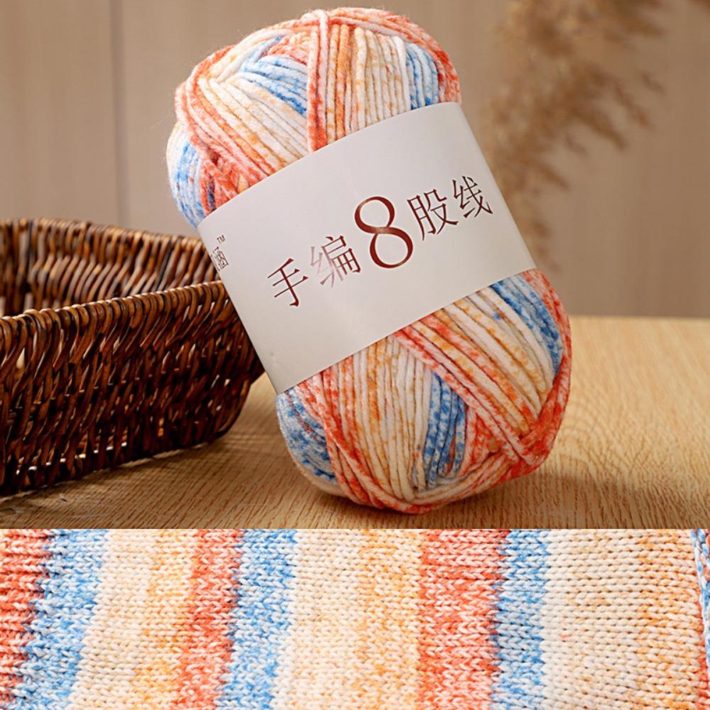 8 Strands Hand Knitting Yarn DIY Multi-Color 8-Ply Crochet Yarn Rainbow Segment Coarse Yarn Hand-Dyed Yarn Crochet Projects
