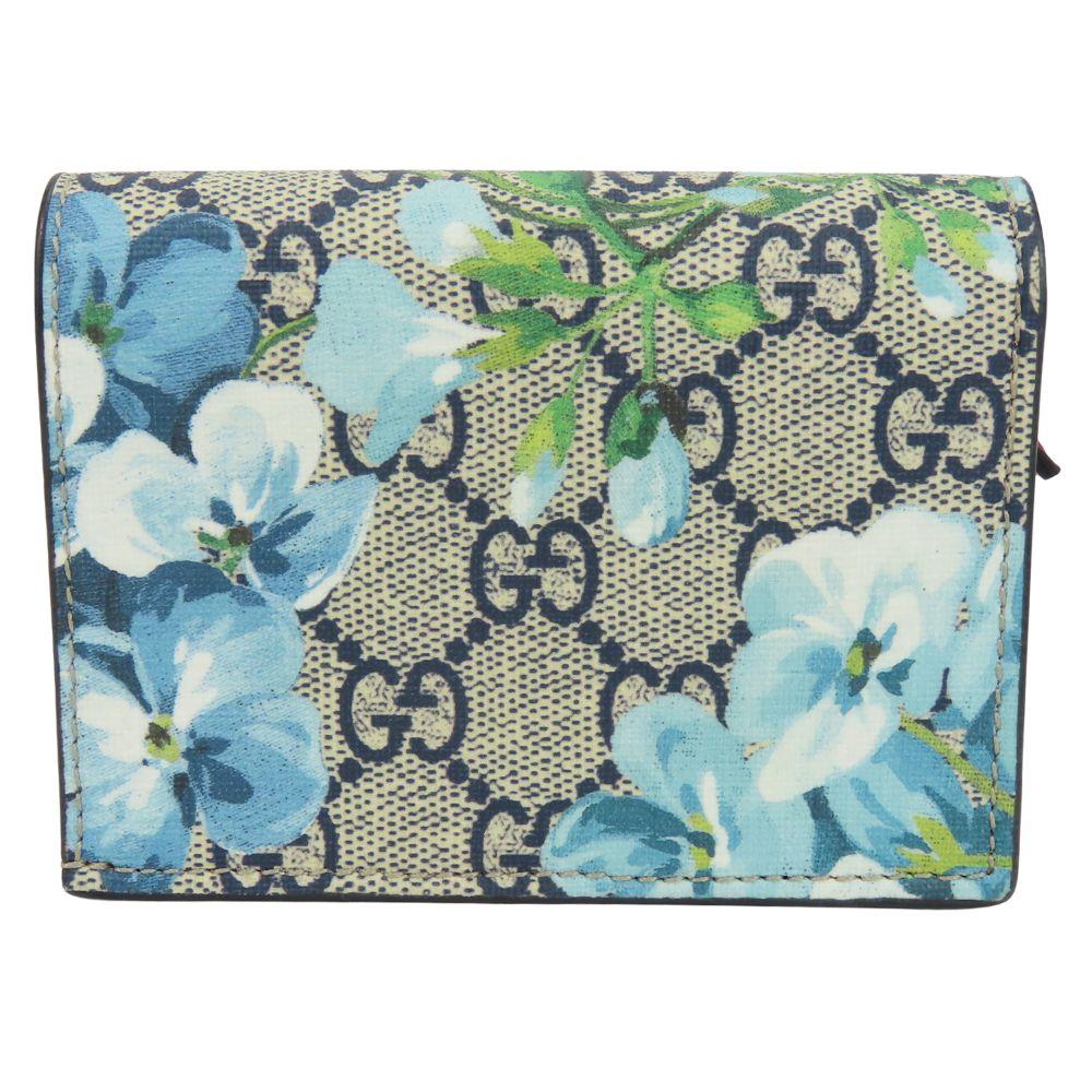 Used GUCCI Bifold Wallet 546372 Blooms Flower print GG Supreme Canvas Blue beige Compact wallet