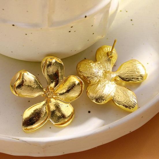 1 пара женских сережек-гвоздиков, золотые 3D-цветочные винтажные серьги-гвоздики, полированные сплавные легкие украшения для ушей для свиданий, выпускного вечера