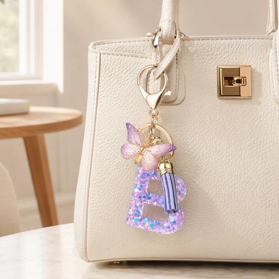 Purple Series Keychain Pendant Sequins Star Initial Letter Key Chain