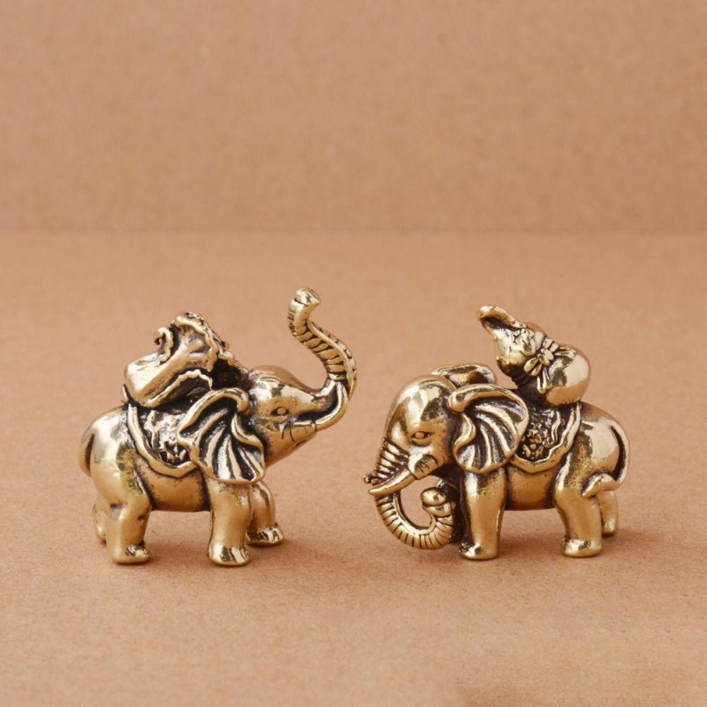 Handicrafts Lucky Elephant Statue Solid Copper Animal Sculpture Brass Elephant Miniatures  Tea Pet