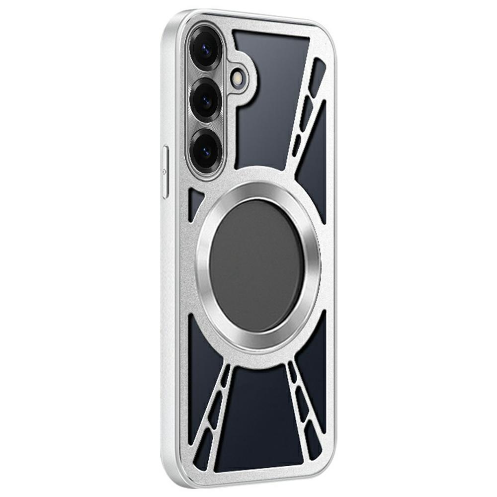 For Samsung Galaxy S24+ Case Magnetic Kickstand Hollow Heat Dissipation Silicone+PC+Metal Bumper Phone Cover