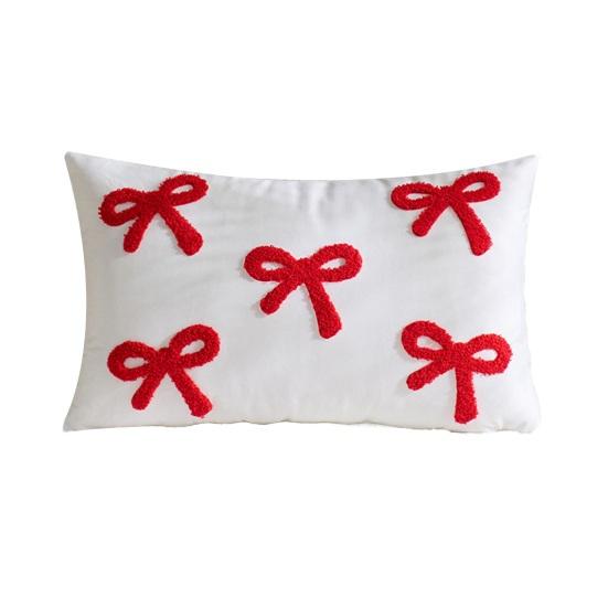 Наволочка декоративная бархатистая мягкая с узором в виде бантиков разных размеров чехол для подушки диван спальня