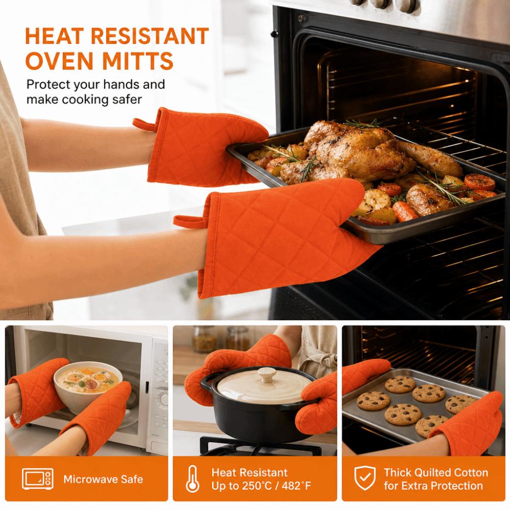 Non-Slip Microwave Oven Gloves Quilted Cotton BBQ Baking Gloves Durable Oven Mitts Outdoor