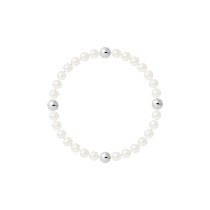 Bracelet - Pearls & Colors - Véritable Perle de Culture 5-6 mm - Argent 925 - Élastiqué - Longueur 18 cm