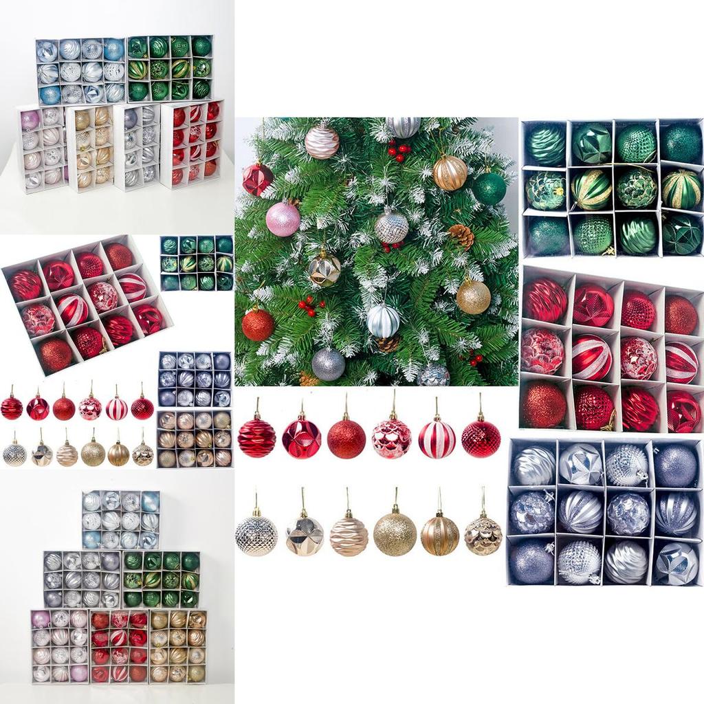 Cheerful 12/24pcs Christmas Tree Baubles Decorative Glitter Ornaments Set