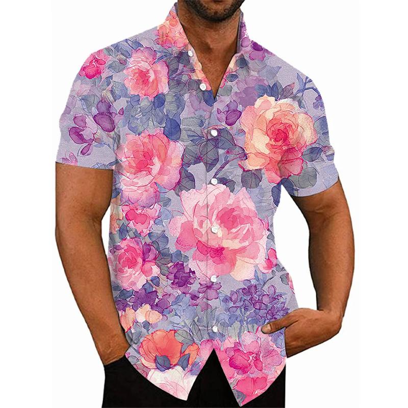Мужские повседневные рубашки с цветочным узором в гавайском стиле, модные 3D-принты в стиле Харадзюку, короткие рукава, пуговицы, пляжная свободная блузка, женская одежда
