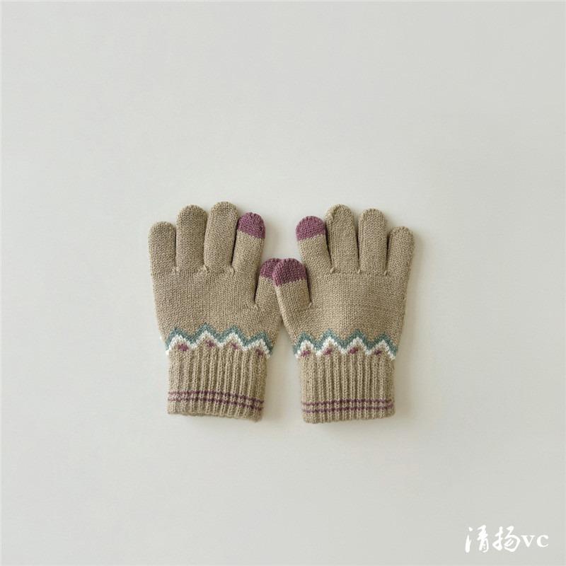 -Year-old Children's Gloves Retro Knitted Gloves Boys and Girls Winter Warm Baby Wool Finger Gloves