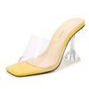 Women Summer 10cm High Heels Slides Yellow Gold Mules Lady Transparent Platform Slippers Clear Heels Peep Toe Quality Shoes