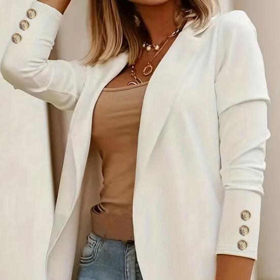 Женский костюм, пальто с лацканами, длинный рукав, открытая передняя часть, однотонное платье, пальто, деловая повседневная куртка, офисная одежда, верхняя одежда