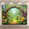 2D Flower Arch Backdrop, Enchanted Garden with Butterflies Photography Background for All Occasions