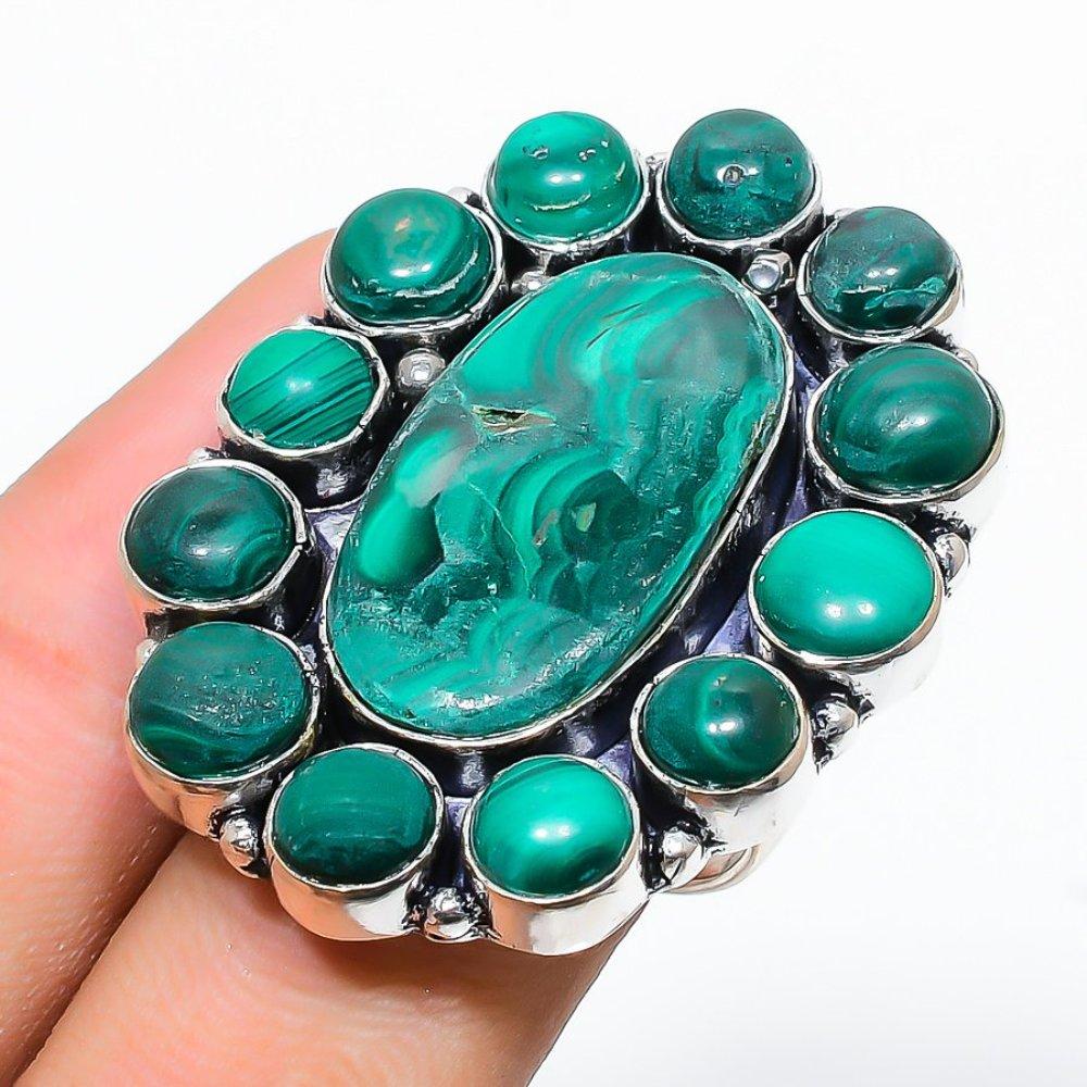 Малахит Драгоценный камень 925 Стерлинговое серебро Подарок Ювелирное изделие Кольцо Размер 10