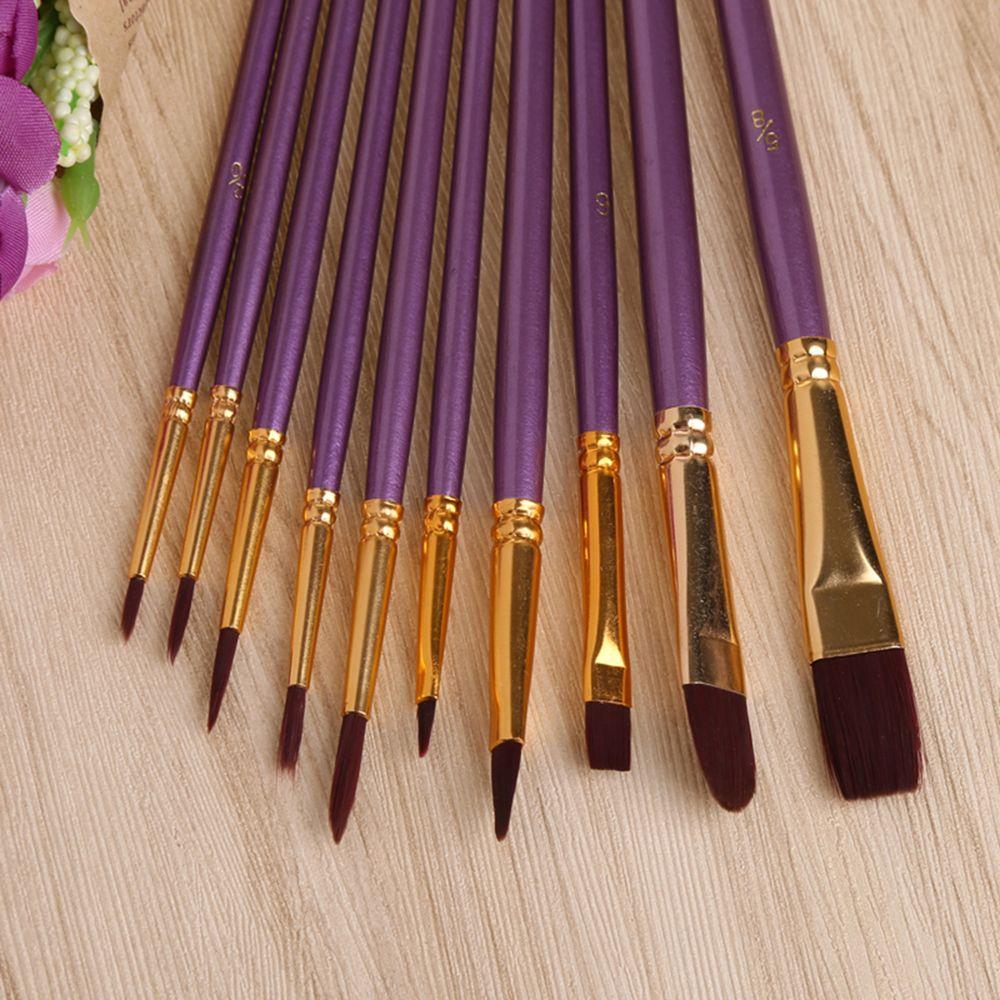 10pcs/set Purple DIY Art Supplies Watercolor Pen Nylon Hair Paintbrush Oil Painting Brush