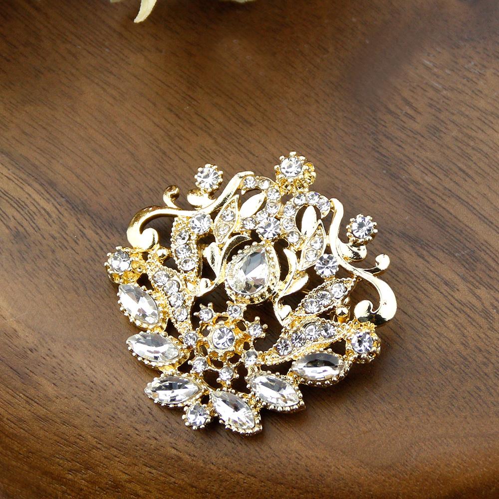 Gold Color Crystal Flower Brooch Wedding Jewelry Women's Brooch Pins Bohemian Bridal Gifts