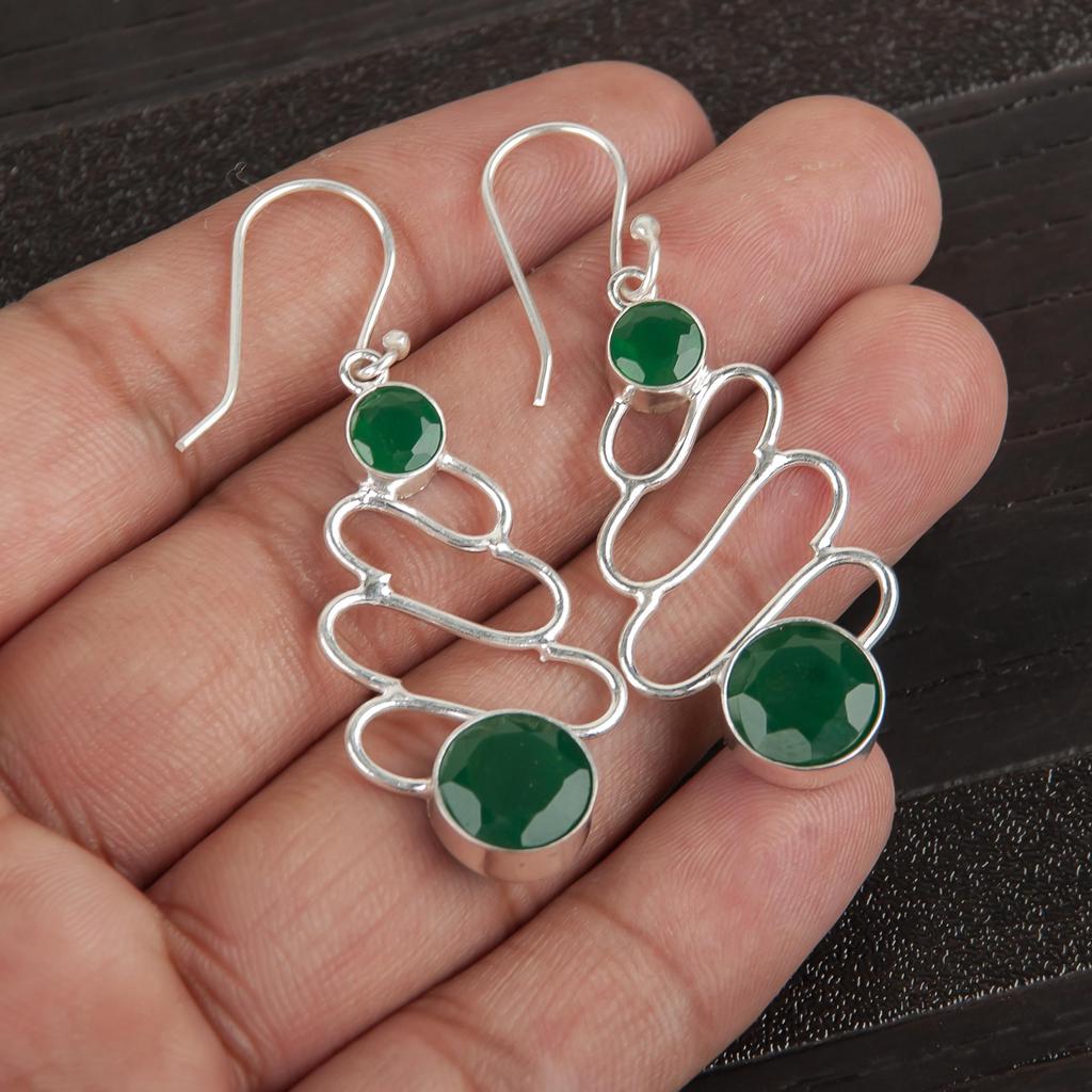 Green Onyx Gemstone Jewelry, 925 Sterling Silver Earrings, Handmade Gorgeous Jewelry, Designer Earrings Gift For Women
