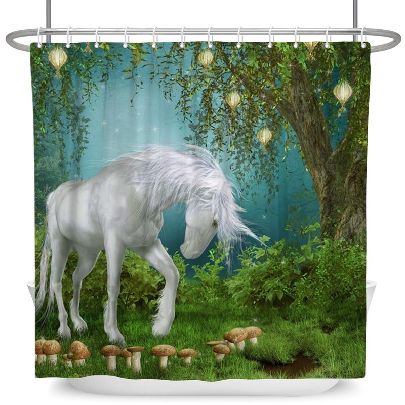 Зачарованный лес Занавеска для душа Мультяшная Волшебная сказка Грибная Страна чудес Готическая занавеска для душа Водонепроницаемый декор для ванны с крючками