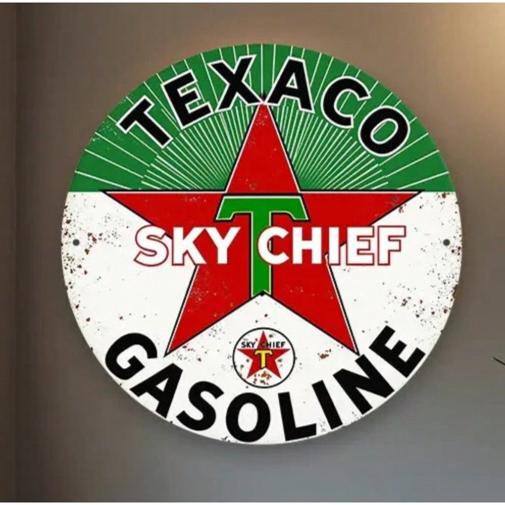 Винтажная атмосферостойкая алюминиевая металлическая вывеска Texaco Sky Chief Настенный декор Гараж Мужская берлога Уличный Ретро Арт