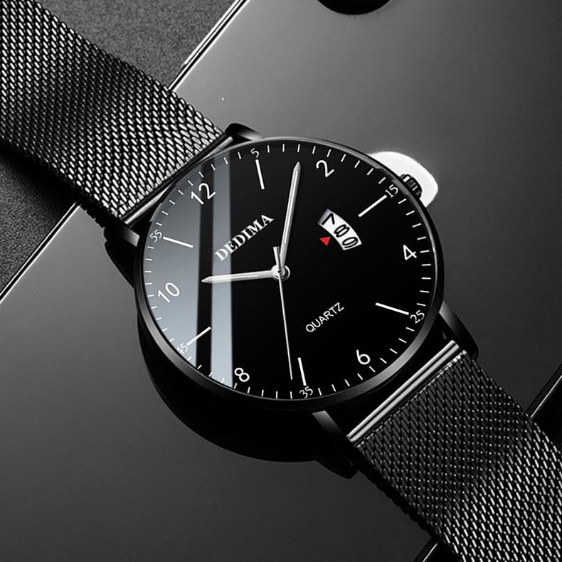 Новые ультратонкие мужские водонепроницаемые кварцевые часы со светящимся стальным сетчатым ремнем, трендовые часы, настоящие часы с ремнем