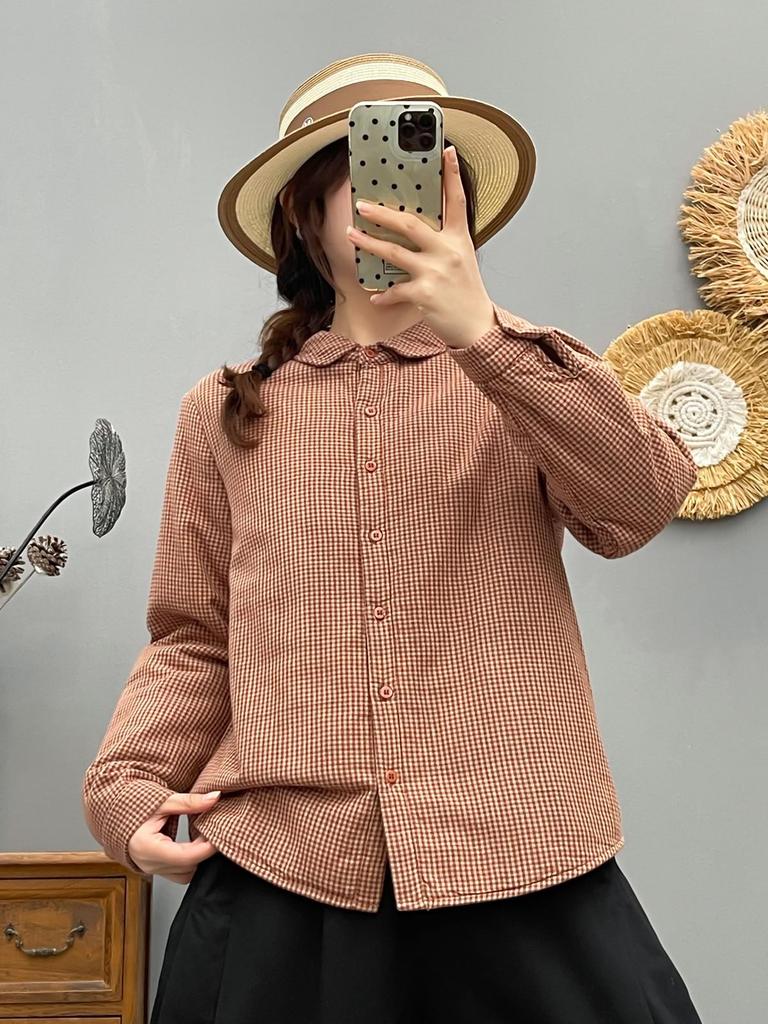 Стильная женская стеганая рубашка-куртка в клетку с хлопковым наполнителем - Коллекция Осень/Зима 2025, Теплый повседневный топ (Стиль 86536)