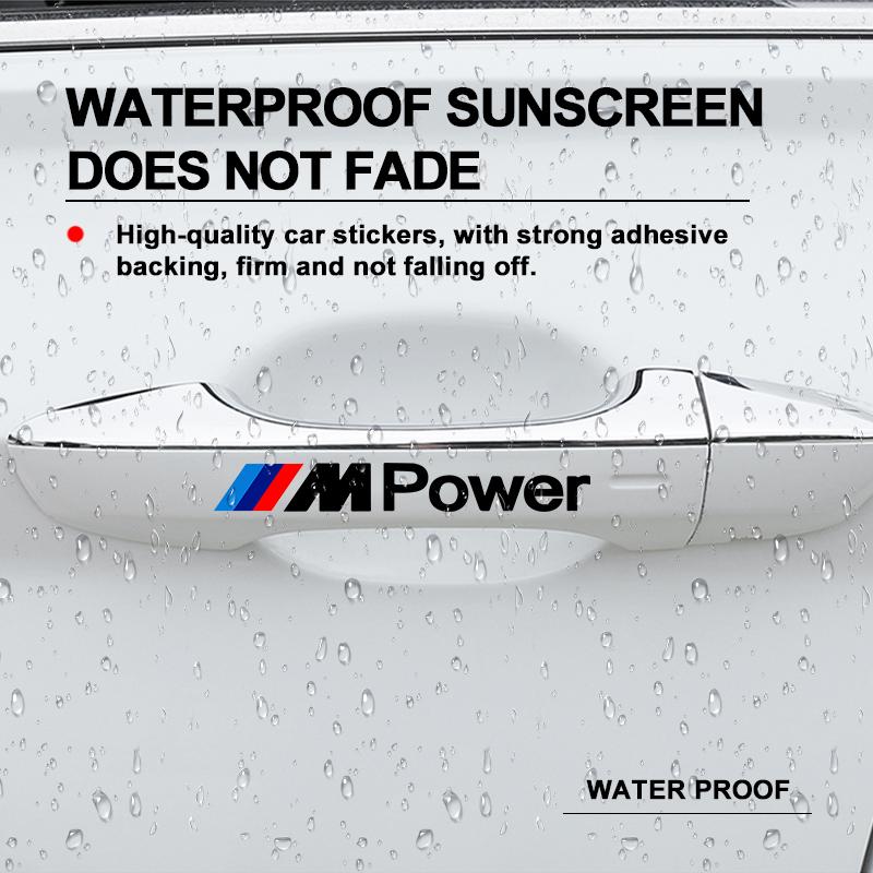 4 шт. наклейки на дверные ручки автомобиля, наклейки на шины и зеркала заднего вида для BMW M E34 E36 E60 E90 E46 E39 E70 F10 F20 F30 X5 X6 X1 M3 M5 M6 E71 F01 F02 F87