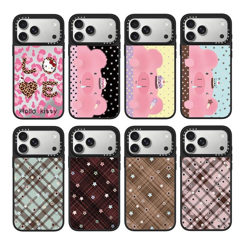 Mirror Finish Hard Case IPhone 17 Pro Max 16 With Leopard Love Pig Star Grid Magnetic Snap-on Cover