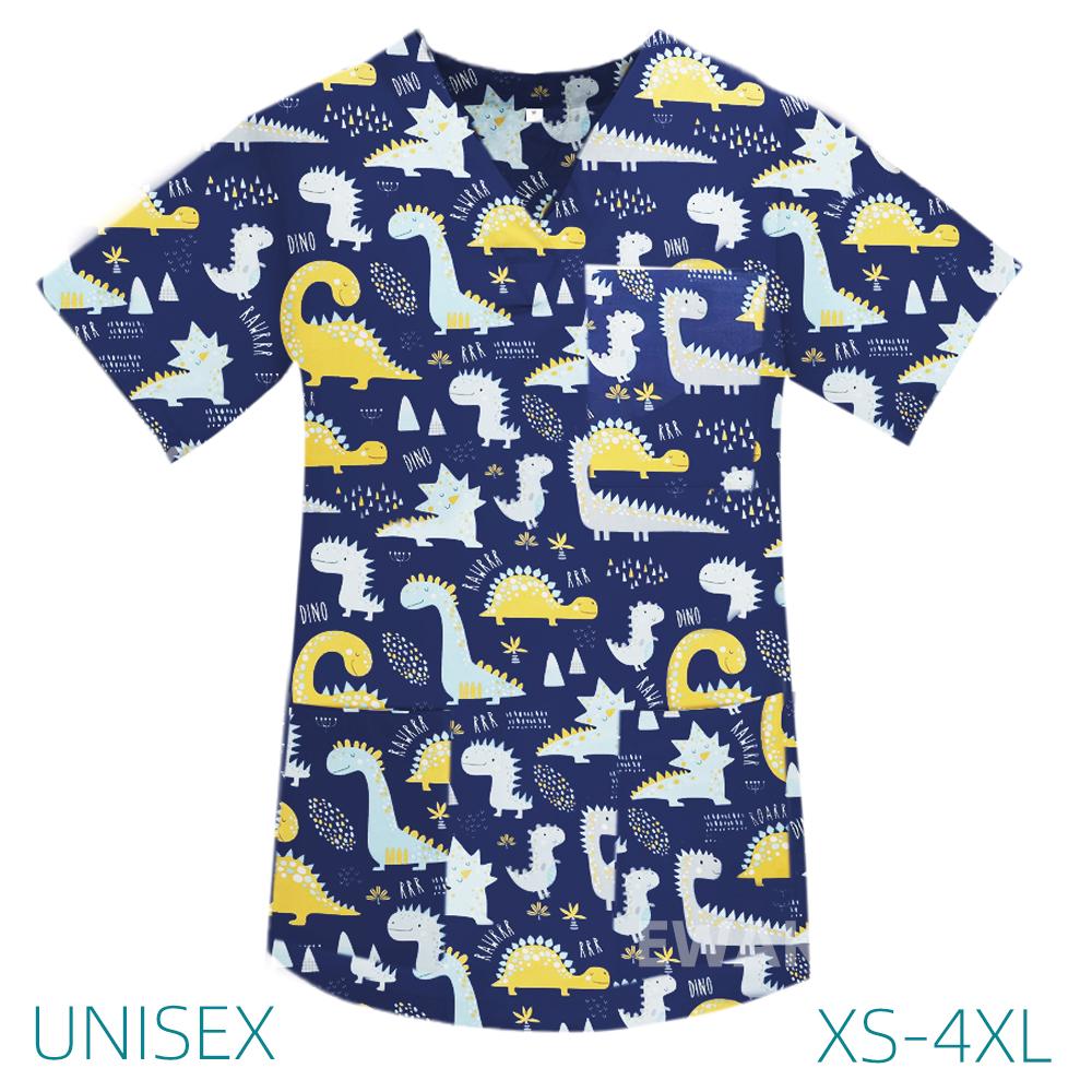 Women Men Clinical Medical Uniforms Soft Tops Scrubs Dogs Printing Nursing Blouse Nurse Doctor T Shirt Operating Room Scrub Tops